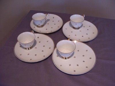  snack plate teacup set 4 white gold fleur de lis 3512 shafford japan