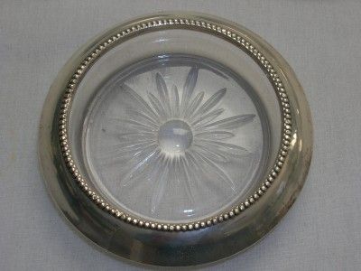 Frank Whiting Beaded Edge Sterling Silver Crystal Glass Coasters 04