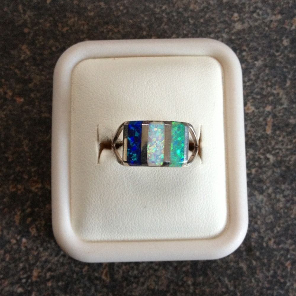 Zuni Pueblo Sterling Silver Multistone Inlay Opal Ring Size 7 Nice