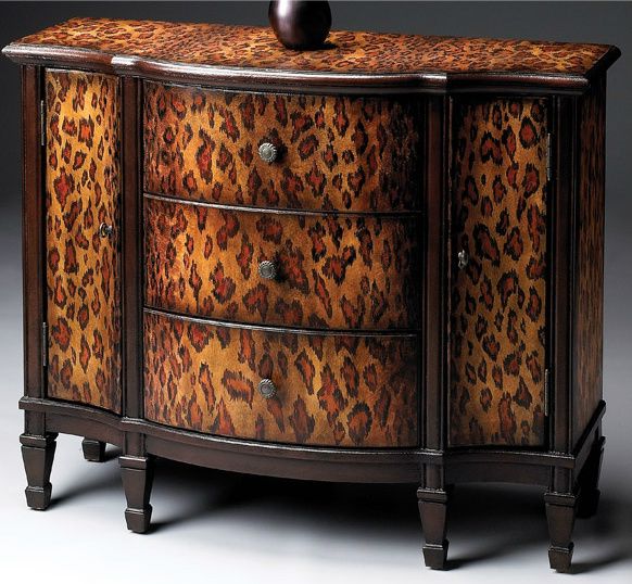 British Colonial West Indies Style Furniture Buffet Cabinet Leopard