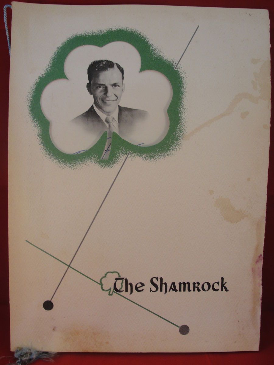 Original 1950 Shamrock Restaurant Hotel Menu Hand signed Frank Sinatra