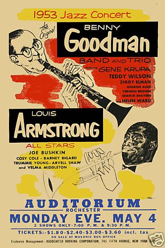Louis Armstrong Benny Goodman w Gene Krupa Concert Poster Circa 1953