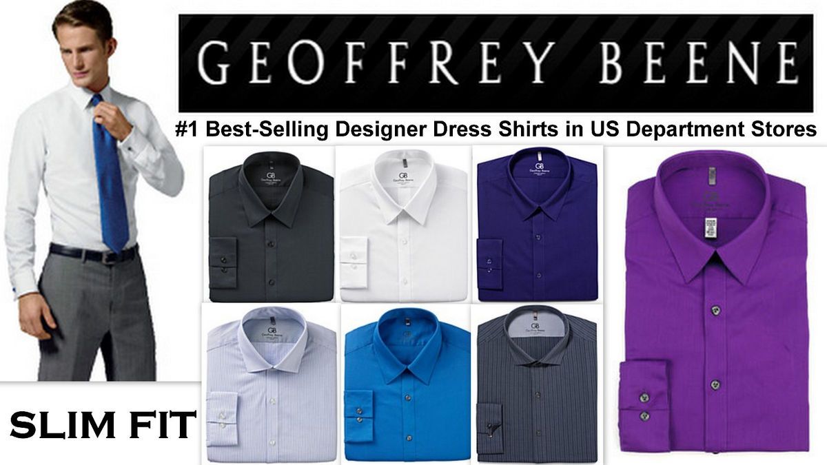 Mens Shirt Geoffrey Beene Designer Slim Fit Non Iron Wrinkle Free RRP