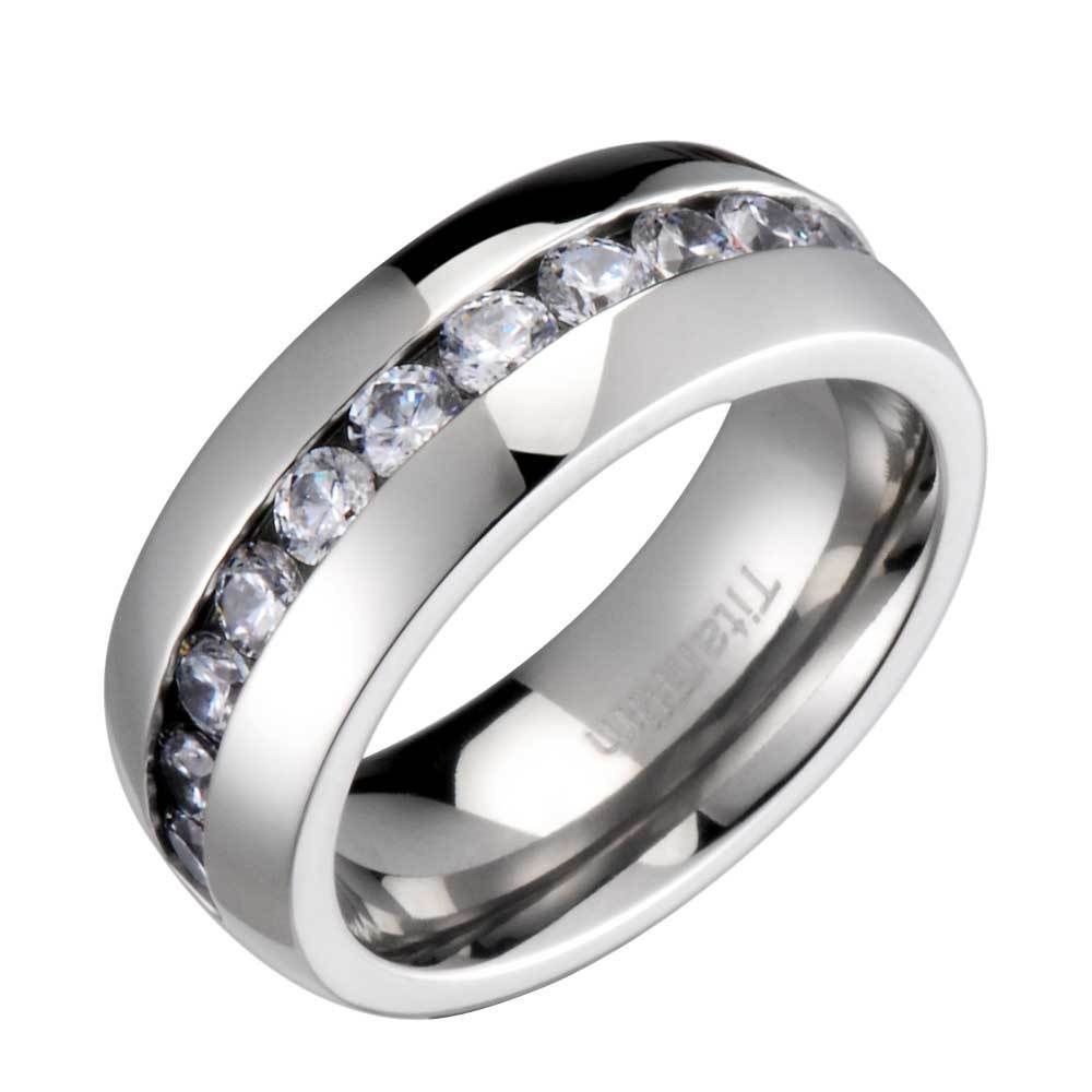  Gold IP Titanium Band Round CZ Groom Jewelry Mens Wedding Ring