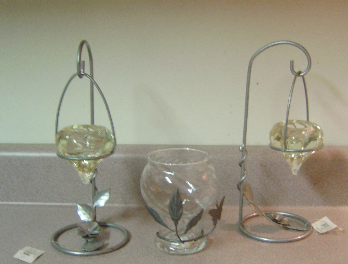 Candleholder Set Glass Metal 5pc Votive Candle Holders Teardrop Globe