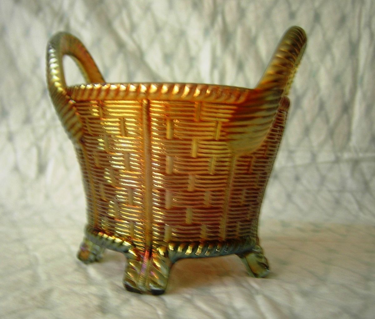 Northwood Aqua Color Carnival Glass Basket Irridized Marigold