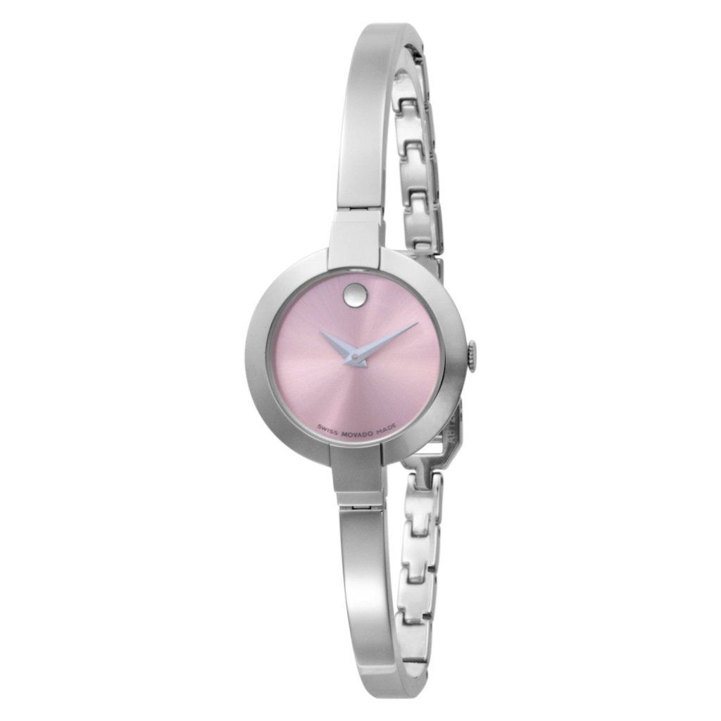 Ladies Movado Bela Stainless Steel Pink Dial Bangle Bracelet Watch