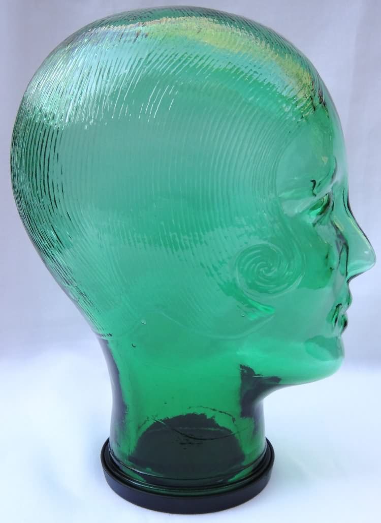 Green Glass Art Deco Womens Head Hat Stand