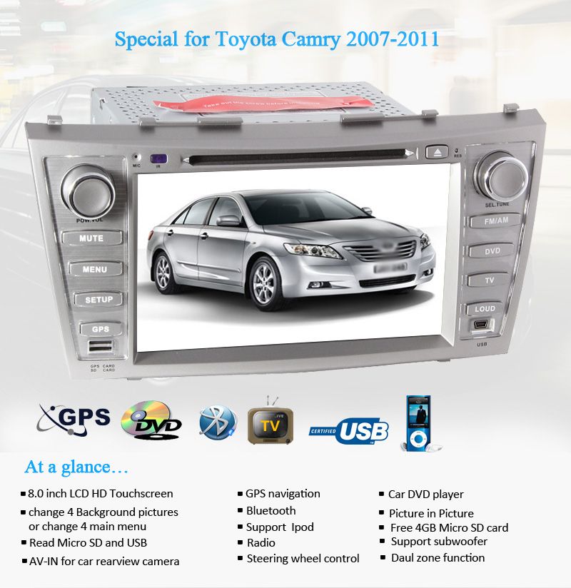 HD 8Car DVD Stereo GPS Navigation System Bluetooth iPod for Toyota