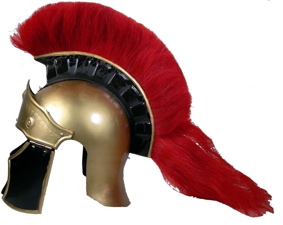 Greco Roman Armor Helmet with Red Plume Full Size Authentic Metal