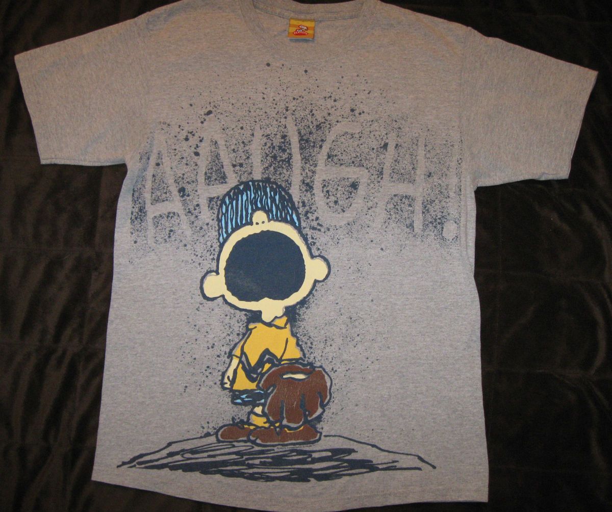 Mens T Shirt Charlie Brown Peanuts Aaugh Baseball Gray Schulz Size