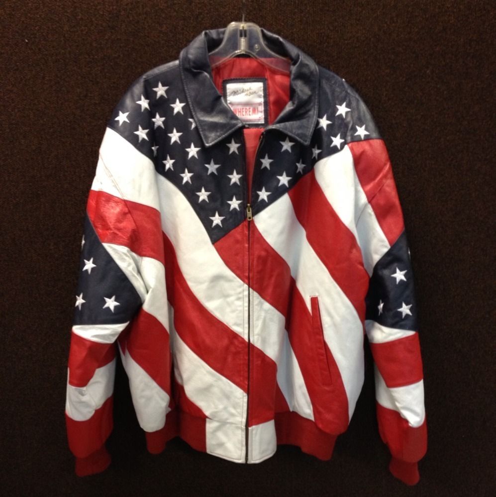 New American Flag Leather Jacket by Michael Hoban Size 3XL