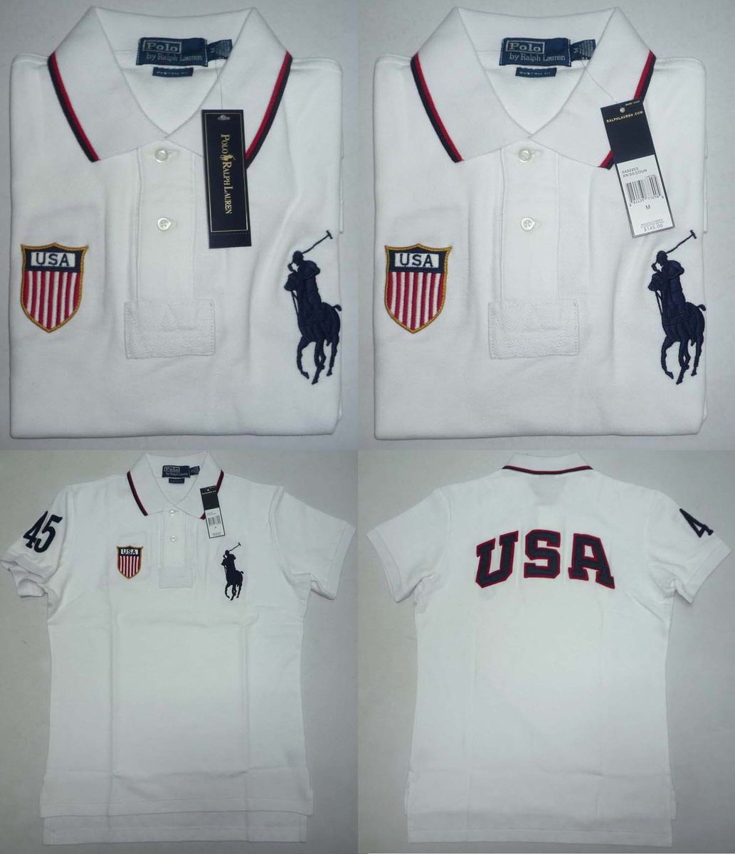 USA Ralph Lauren Big Pony Polo Shirt Custom Fit White
