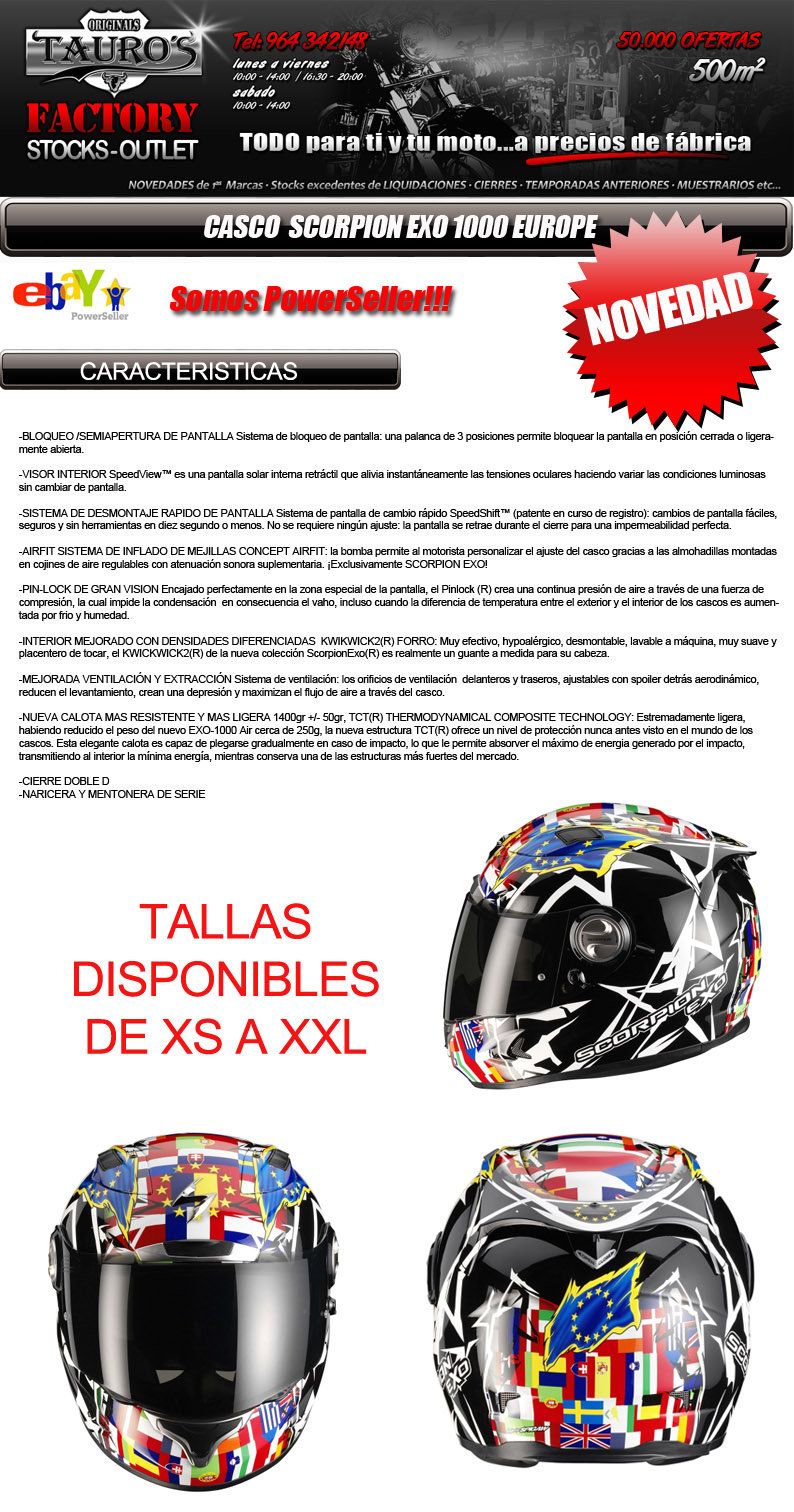 Casco Scorpion Exo 1000 Europe Helmet Integral Todas Las Tallas Moto