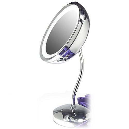  6X Magnification Pedestal Make Up Lighted Mirror Chrome