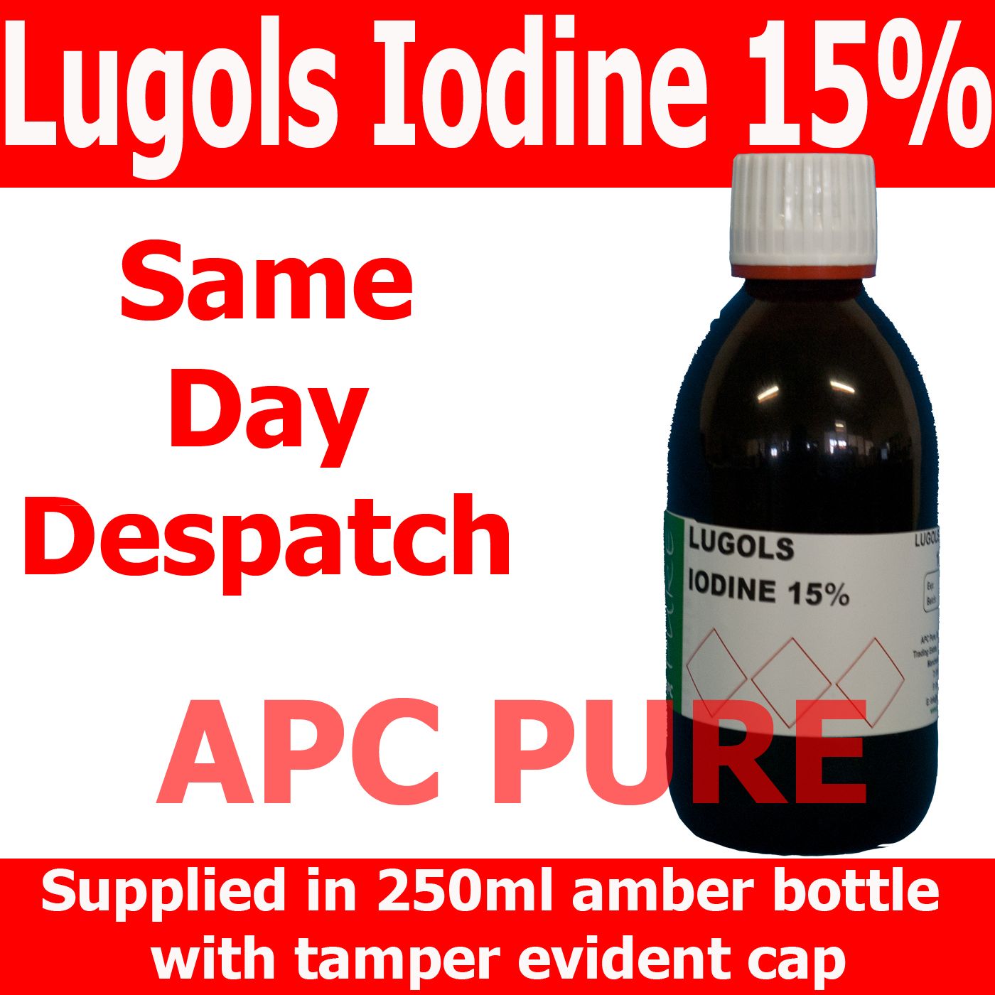 Lugols Iodine Solution 15 Strength 250ml with Free 50ml Dropper Bottle