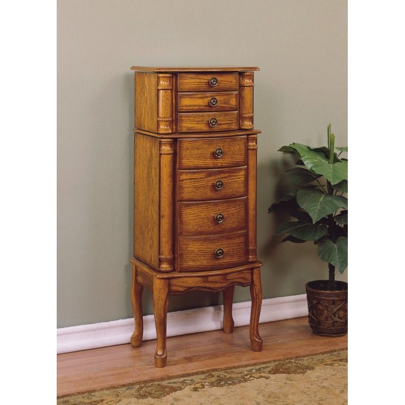 Wooden Oak Jewelry Armoire Box Standing Chest Drawers Mirror Powell