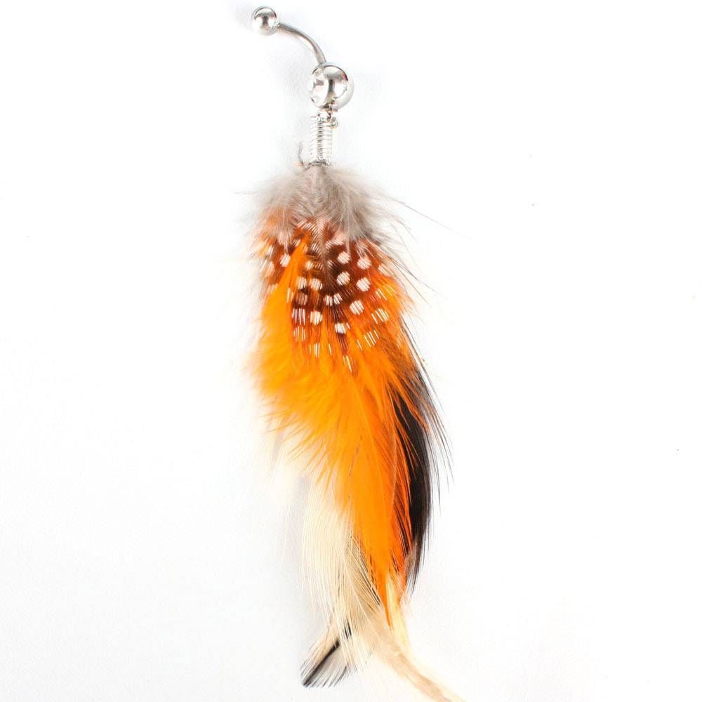  Dot Orange Feathers Dangle Rhinestone Women Belly Ring Jewelry