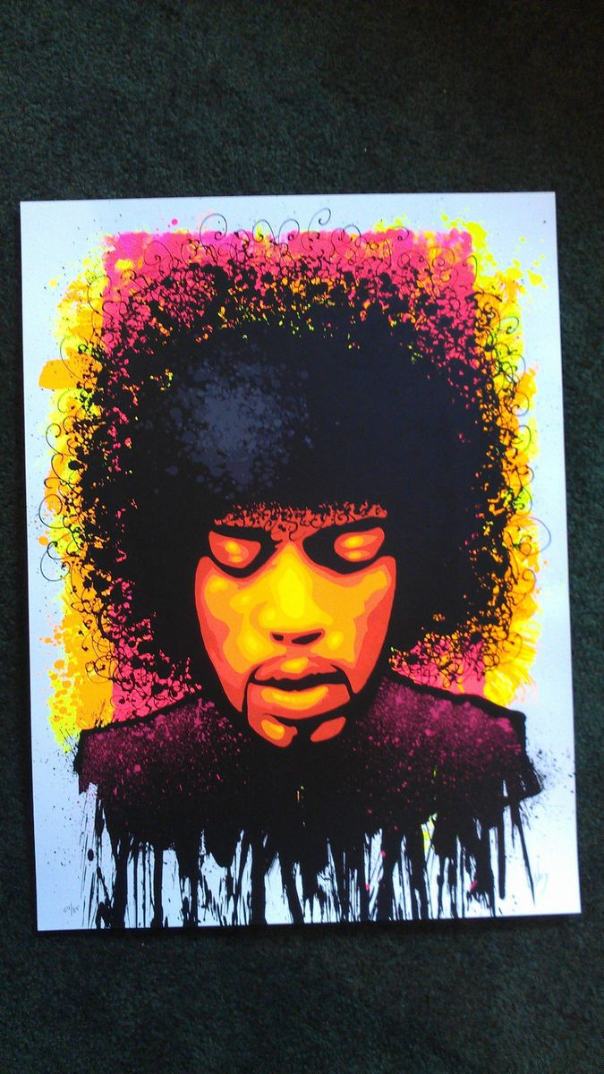 Jimi Hendrix Black Light Glow Iridescent Poster Print Jeff Wood