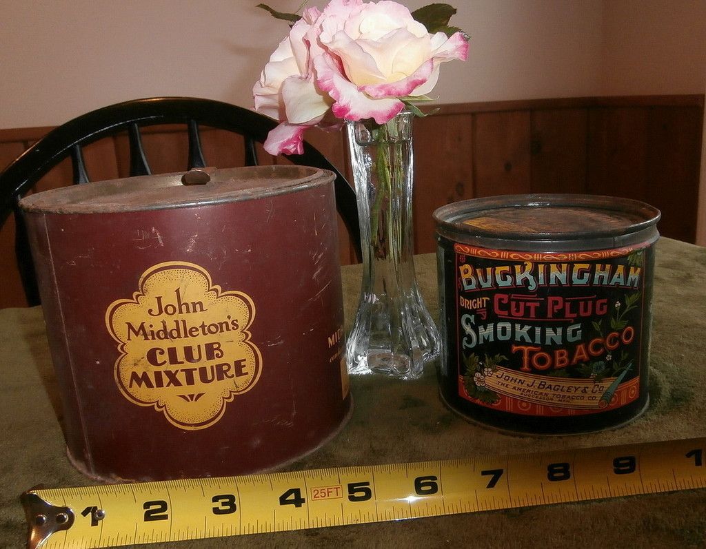2 Antique Smoking Tobacco Tins JOHN MIDDLETON BUCKINGHAM CUT PLUG Both  