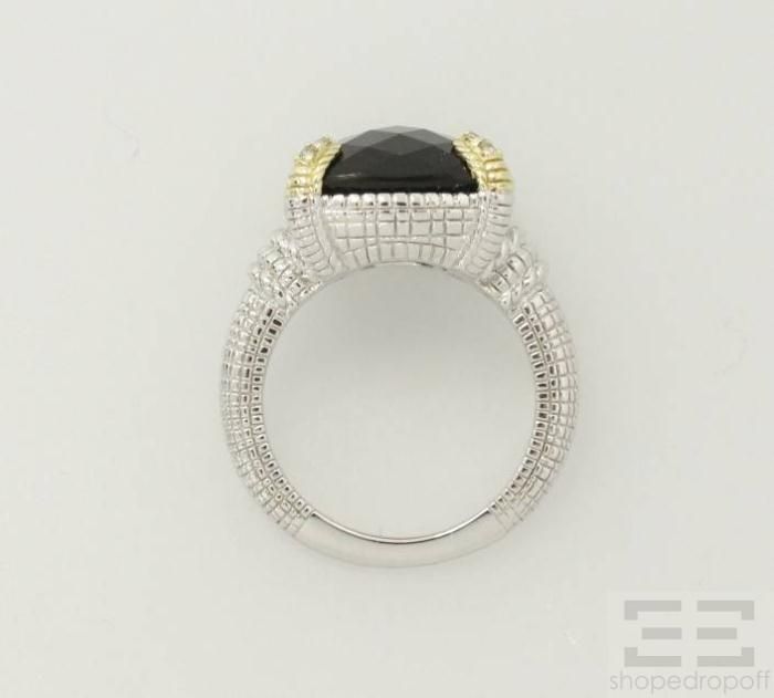 Judith Ripka Sterling Silver 18K Yellow Gold Onyx Diamond Ring Size 7  