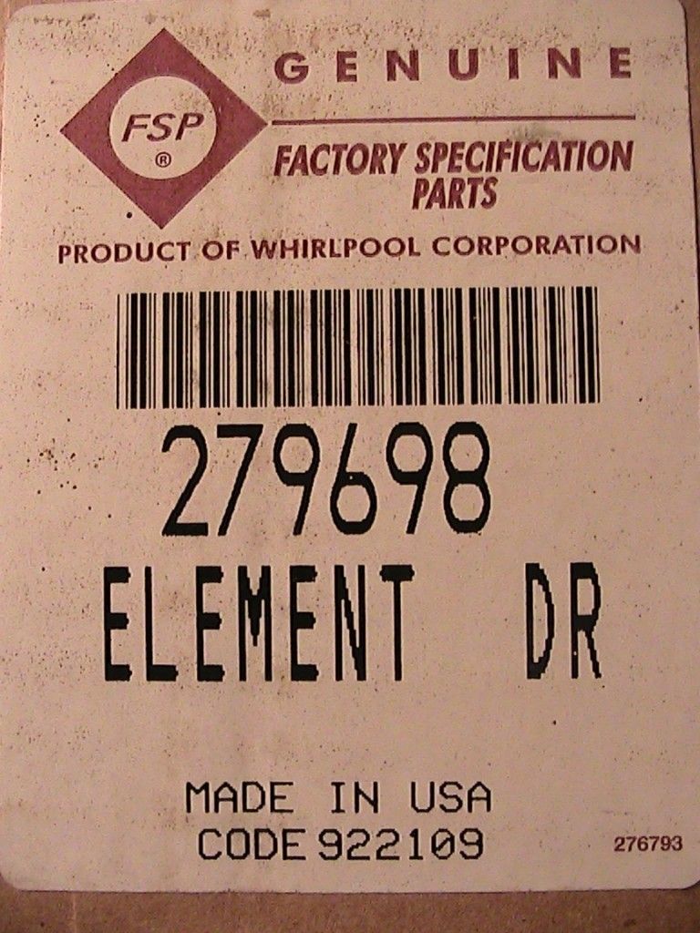 279698 Whirlpool Kenmore FSP Dryer Heating Element
