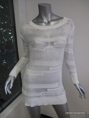 Agence White Long Sleeve Sheer Crochet Sweater 1