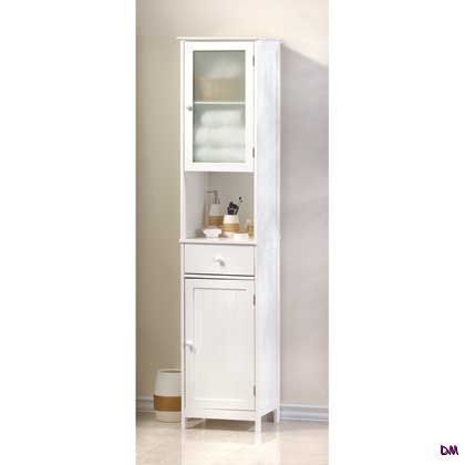 Lakeside Tall White Bathroom Kitchen Hallway Storage Cabinet w Drawer