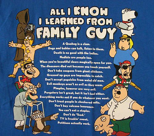 Licensed Family Guy T Shirt All I Know I Learned LG