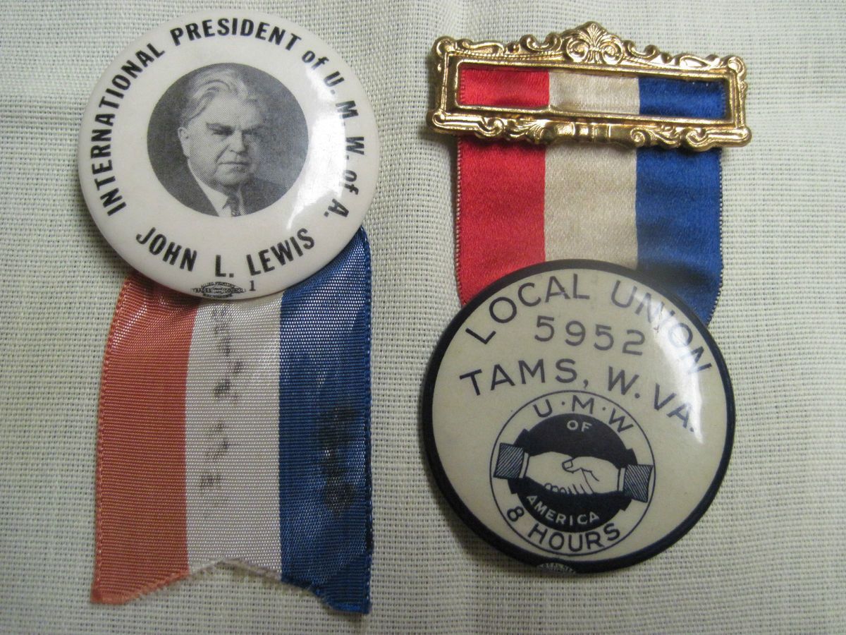 Tams WV Coal Mine Miners Pin Back John L Lewis U M w of A 1948
