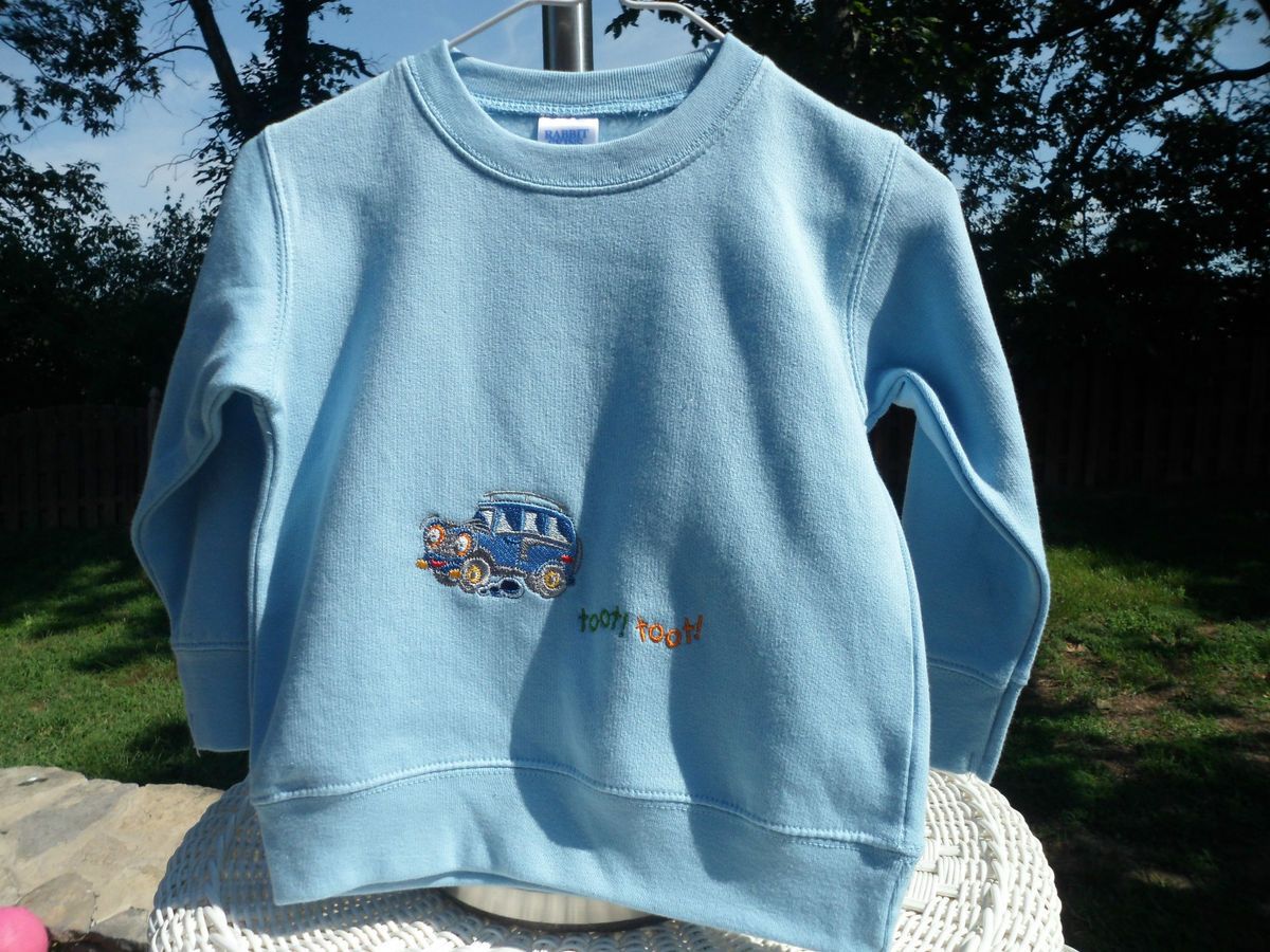 Toddler Size 2 Light Blue Rabbit Skins Sweatshirt with Embroidered Car