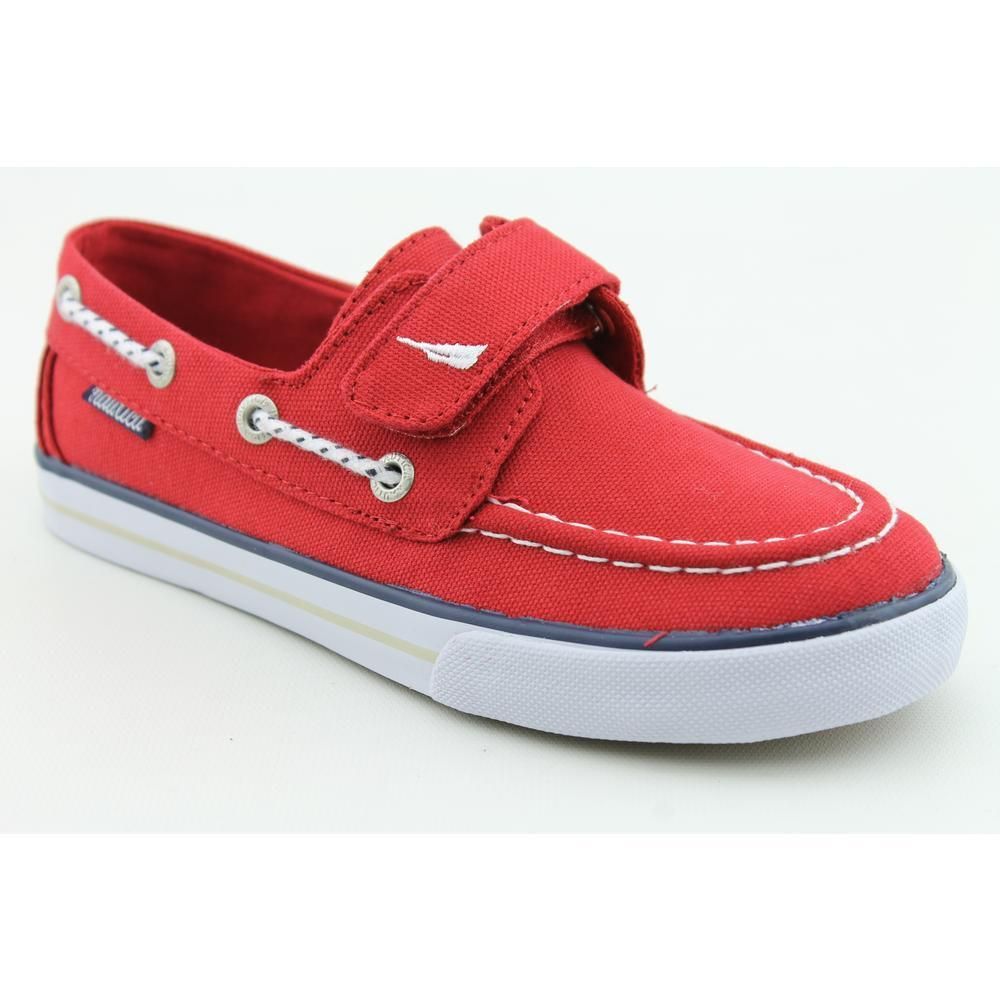 Nautica Little River Youth Kids Boys Size 3 Red Fabric Boat Shoes
