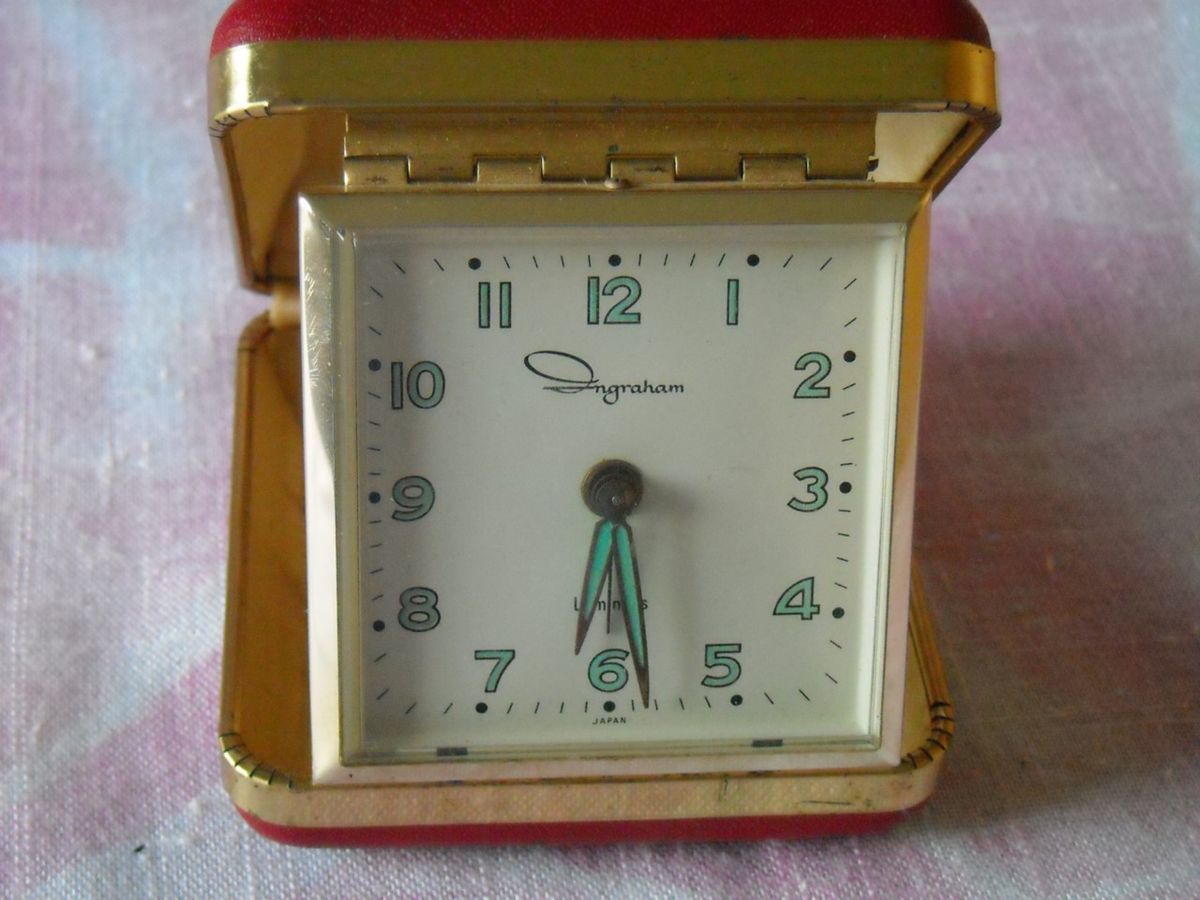 Vintage Ingraham Travel Alarm Clock w Luminous Dial Made in Japan