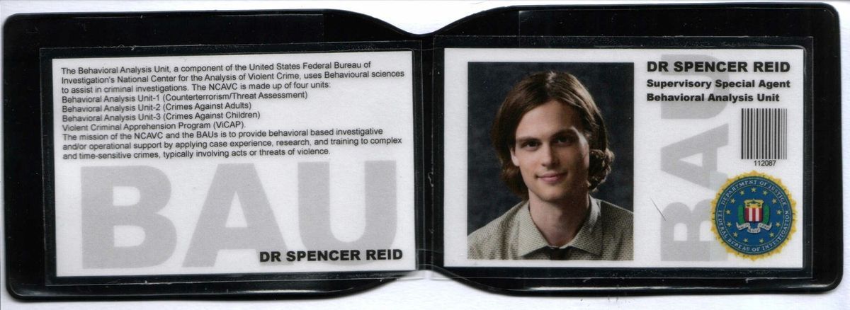 Criminal Minds Dr Spencer Reid Matthew Gray Gubler I D Cards Wallet