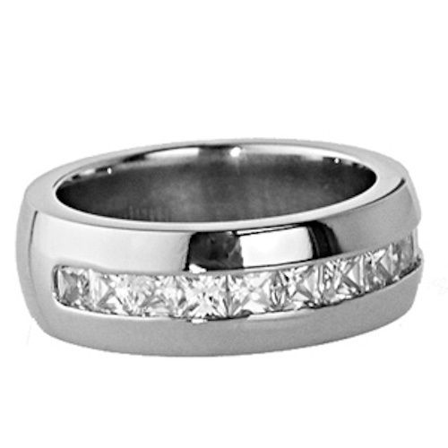 Princess Cubic Zirconia White Gold Color Mens Wedding Ring