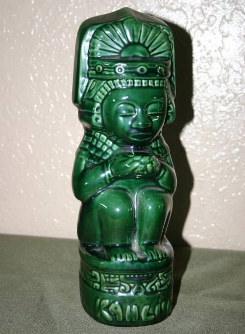  Brandy liquor bottle decanter green Aztec Mexico ceramic handmade