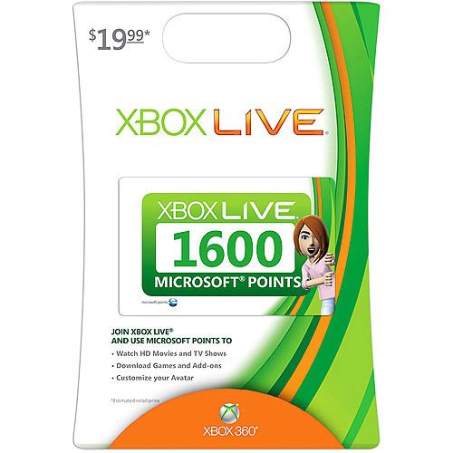 1600 Microsoft Points Xbox 360 Live Card US Brand New