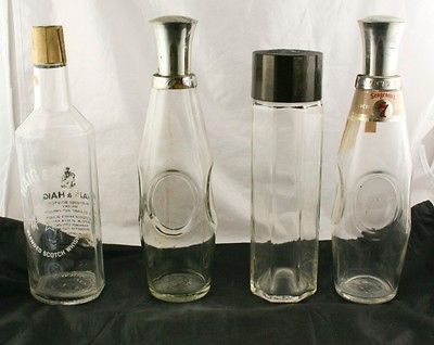 Lot of 4 Vintage Whiskey Decanters Bottles Glass Haig & Haig Seagrams