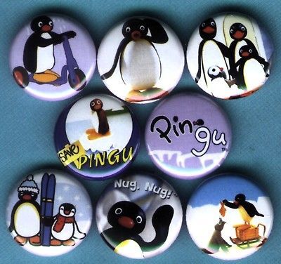 Pingu the Penguin Set of 8 Pins Buttons Badges *cute*