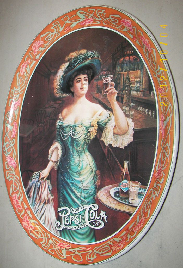 PEPSICOLA 5 Cent Metal Tray Delicious Healthful Buxom Woman w/Hat