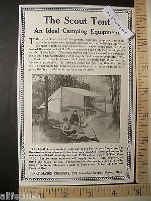 1914 Paper Ad Ideal Camping Equipment Scout Tent Two Boys Campfire