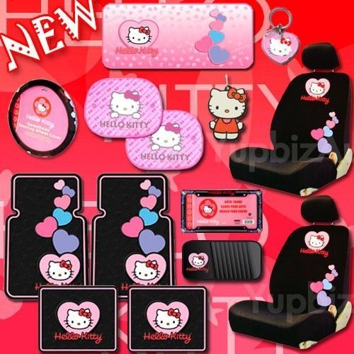 NEW Hello Kitty Low Back Car Seat Covers Steering Wheel Mats CD Key