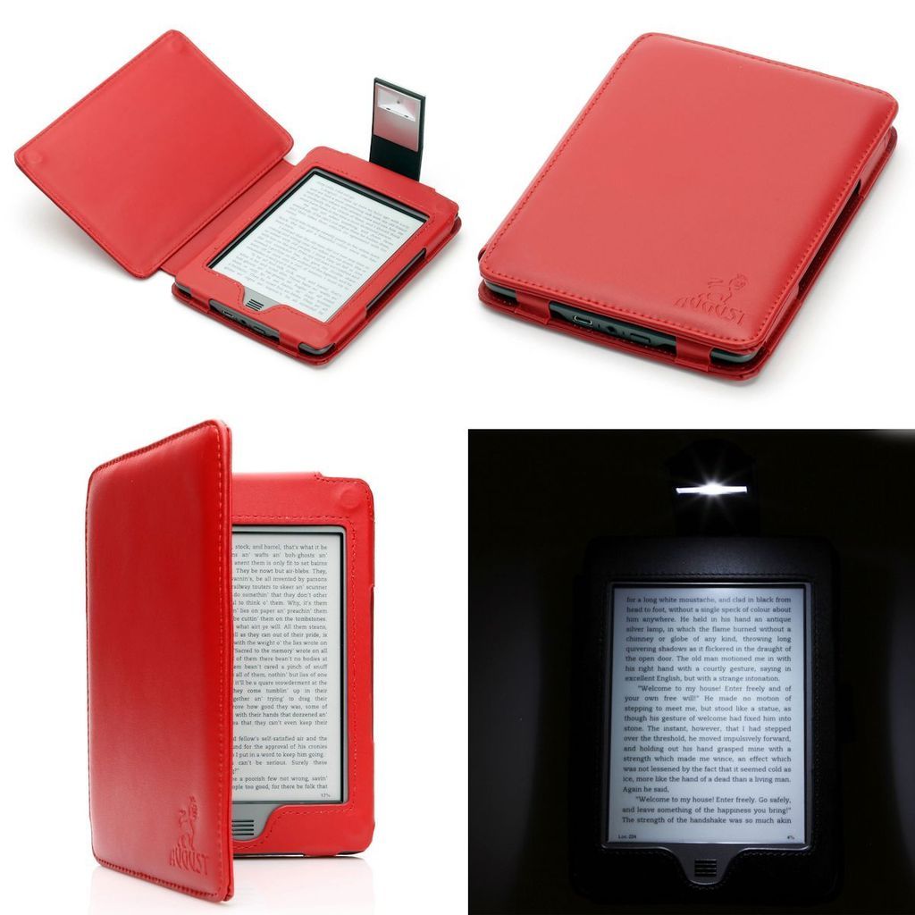 RED GENUINE LEATHER CASE COVER FOR  KINDLE TOUCH WiFi/3G WITH
