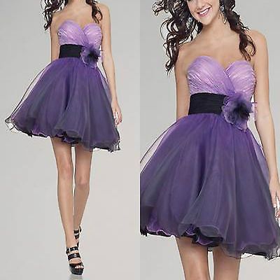 purple tulle bubble flowery cocktail ball party evening prom dress