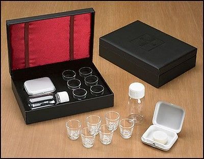 Clergy Gift 6 Communion Cup Portable Travel Leather Set & Host Box