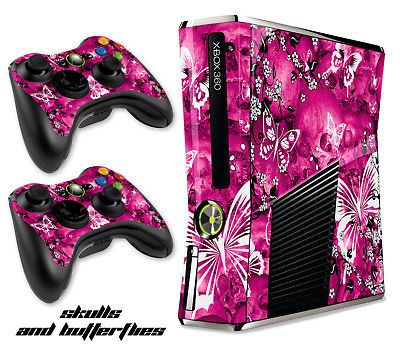 DECAL COVER FREE SHIP FOR NEW XBOX 360 SLIM CONTROLLER MOD PINK SKULLS