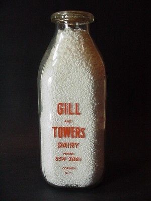 Gill and Towers Dairy, Corinth, NY Quart Glass Milk Bottle w a Milk