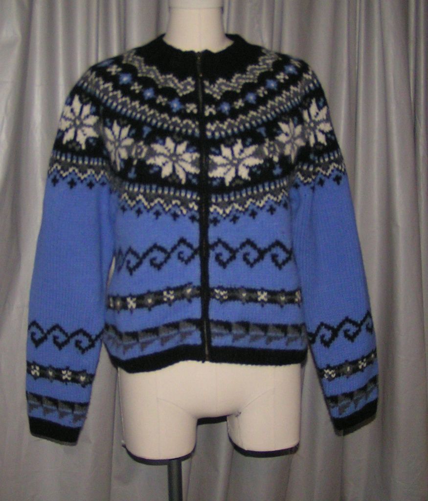 DESIGN Nordic cardigan sweater S 42B wool ski purple black white