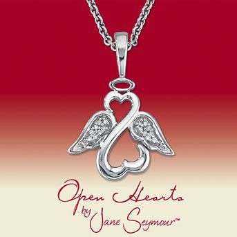 Open Hearts by Jane Seymour Diamond Halo Angel Wings Necklace Pendant