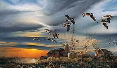 Terry Redlin Silent Sunset Canadian Goose Farm Encore Print